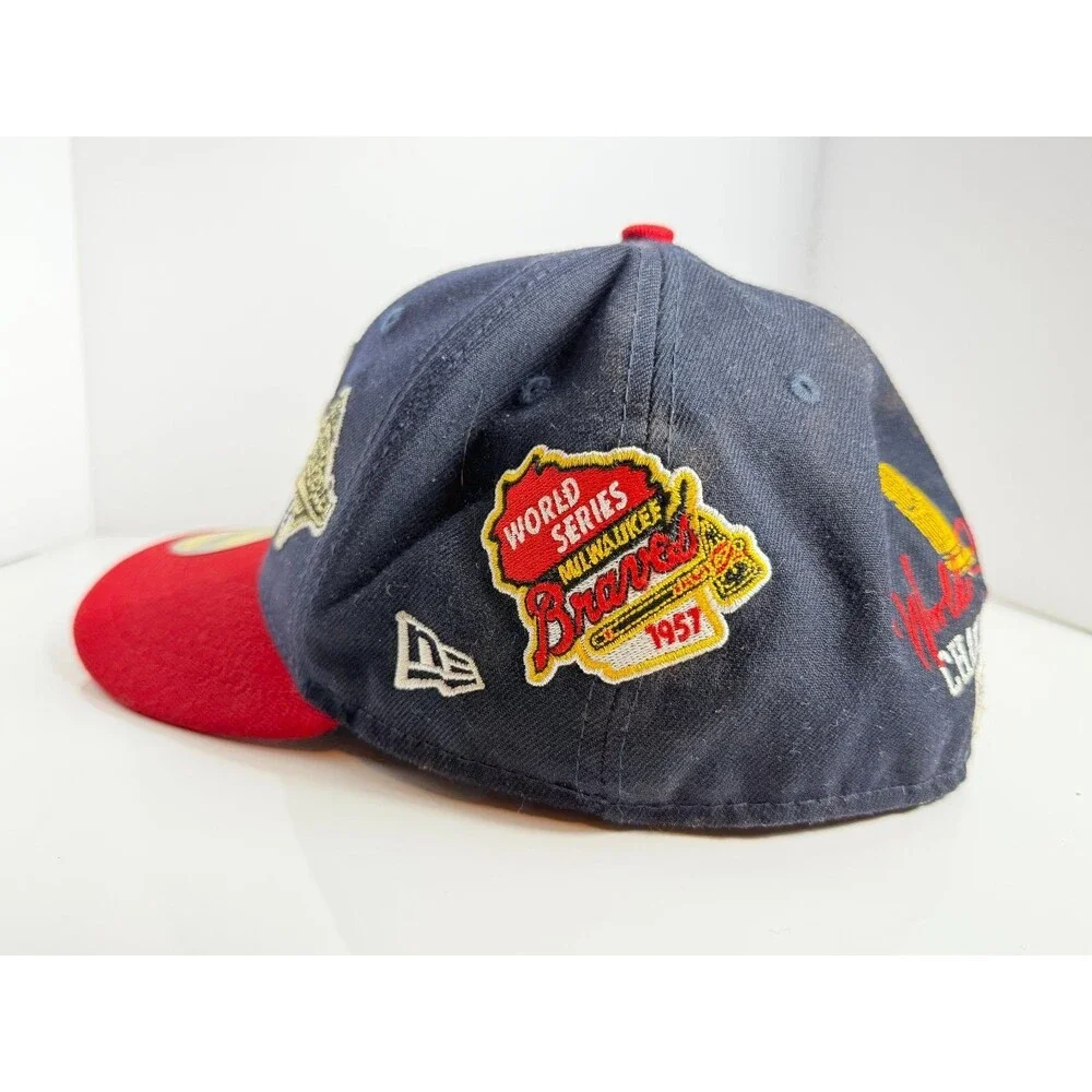 Atlanta Braves New Era 59FIFTY Fitted Hat 7 3/8 Navy Red World Series Patches